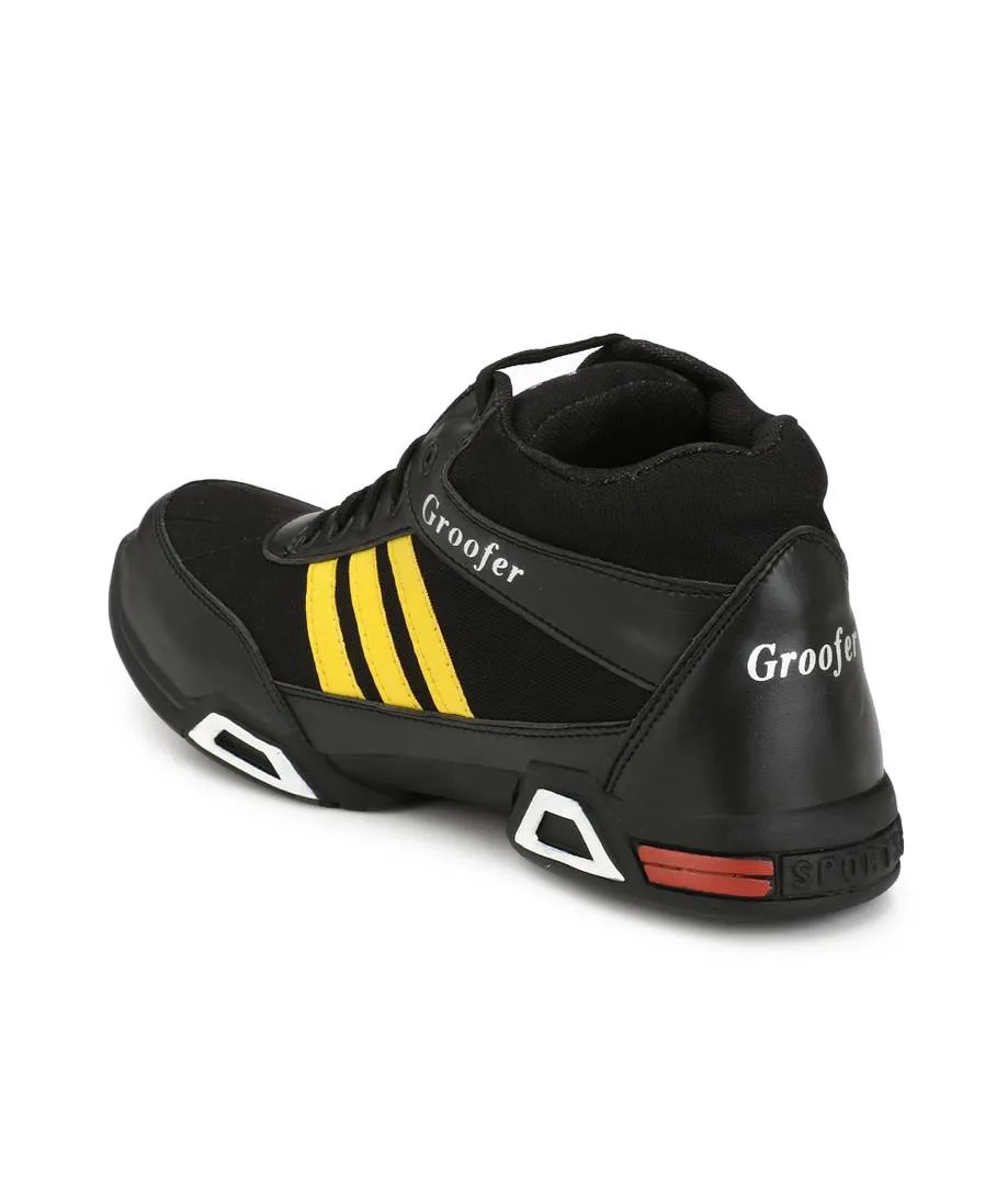 Men's Black And yellow High Top Synthetic Sport Shoes