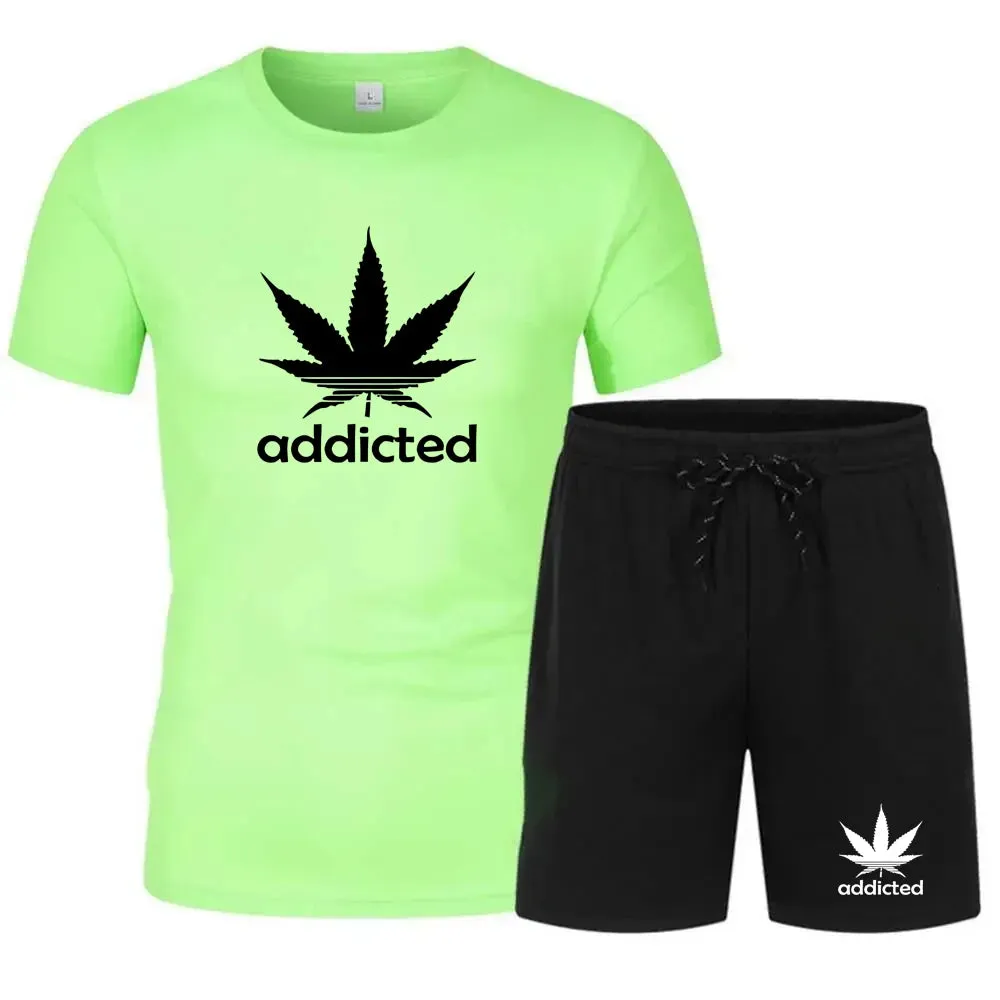 Men's Breathable Short-sleeved T-shirt and Shorts Two-piece Fitness Jogging Sportswear Quick-drying Short-sleeved Suit, S-4XL