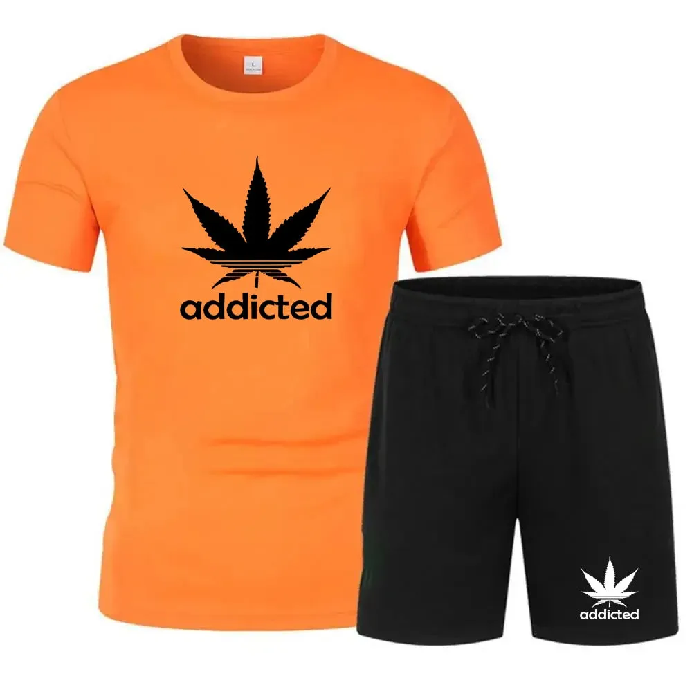 Men's Breathable Short-sleeved T-shirt and Shorts Two-piece Fitness Jogging Sportswear Quick-drying Short-sleeved Suit, S-4XL