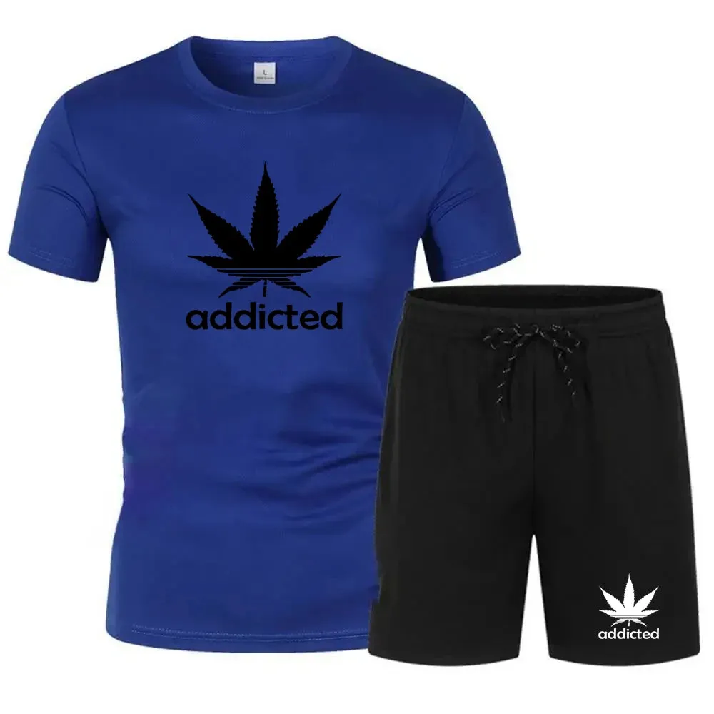 Men's Breathable Short-sleeved T-shirt and Shorts Two-piece Fitness Jogging Sportswear Quick-drying Short-sleeved Suit, S-4XL