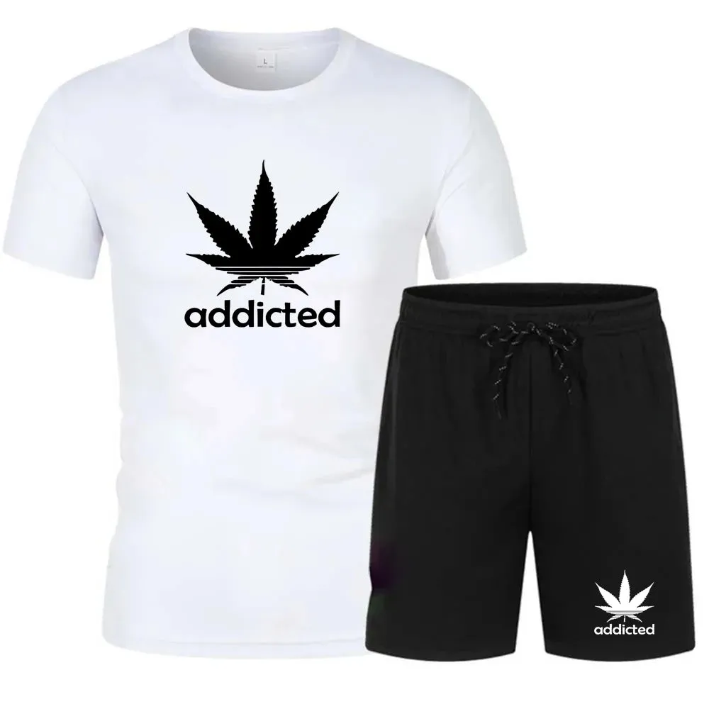 Men's Breathable Short-sleeved T-shirt and Shorts Two-piece Fitness Jogging Sportswear Quick-drying Short-sleeved Suit, S-4XL