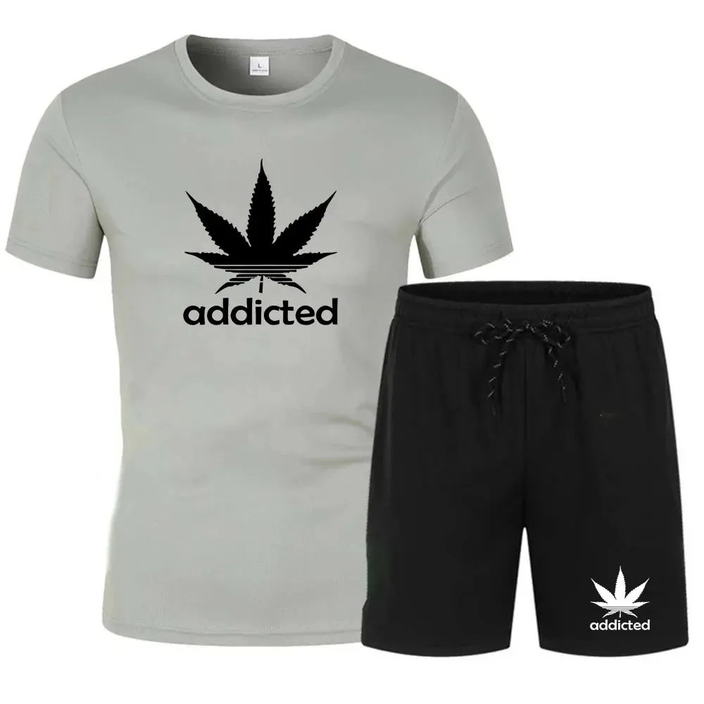Men's Breathable Short-sleeved T-shirt and Shorts Two-piece Fitness Jogging Sportswear Quick-drying Short-sleeved Suit, S-4XL