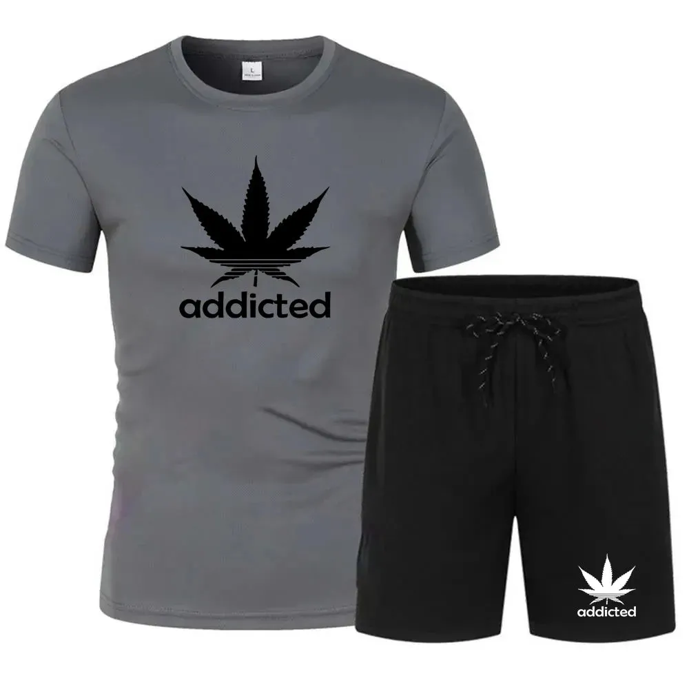 Men's Breathable Short-sleeved T-shirt and Shorts Two-piece Fitness Jogging Sportswear Quick-drying Short-sleeved Suit, S-4XL