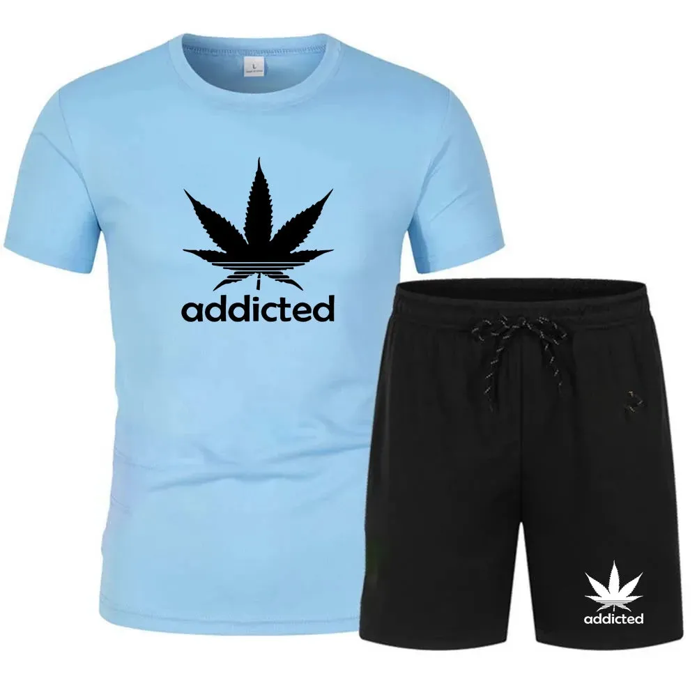 Men's Breathable Short-sleeved T-shirt and Shorts Two-piece Fitness Jogging Sportswear Quick-drying Short-sleeved Suit, S-4XL