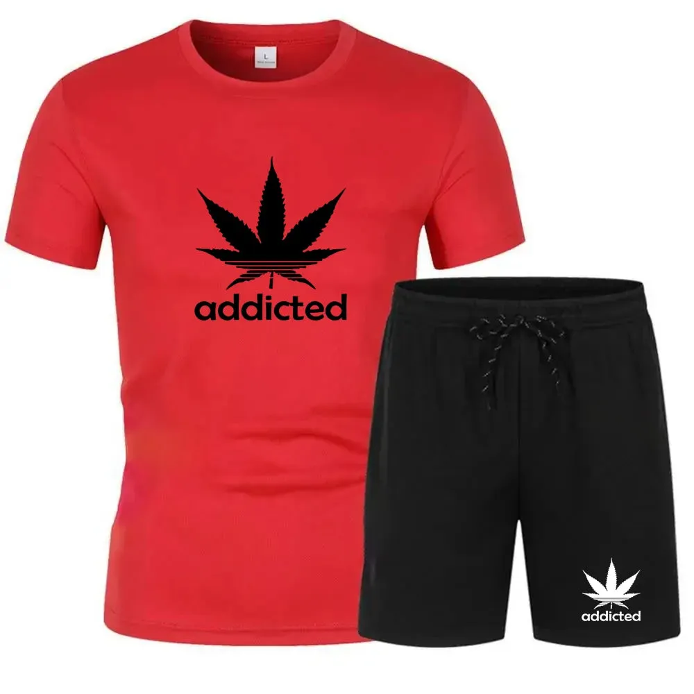 Men's Breathable Short-sleeved T-shirt and Shorts Two-piece Fitness Jogging Sportswear Quick-drying Short-sleeved Suit, S-4XL