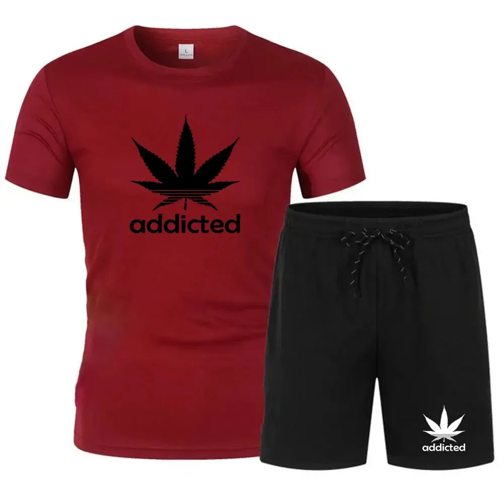 Men's Breathable Short-sleeved T-shirt and Shorts Two-piece Fitness Jogging Sportswear Quick-drying Short-sleeved Suit, S-4XL