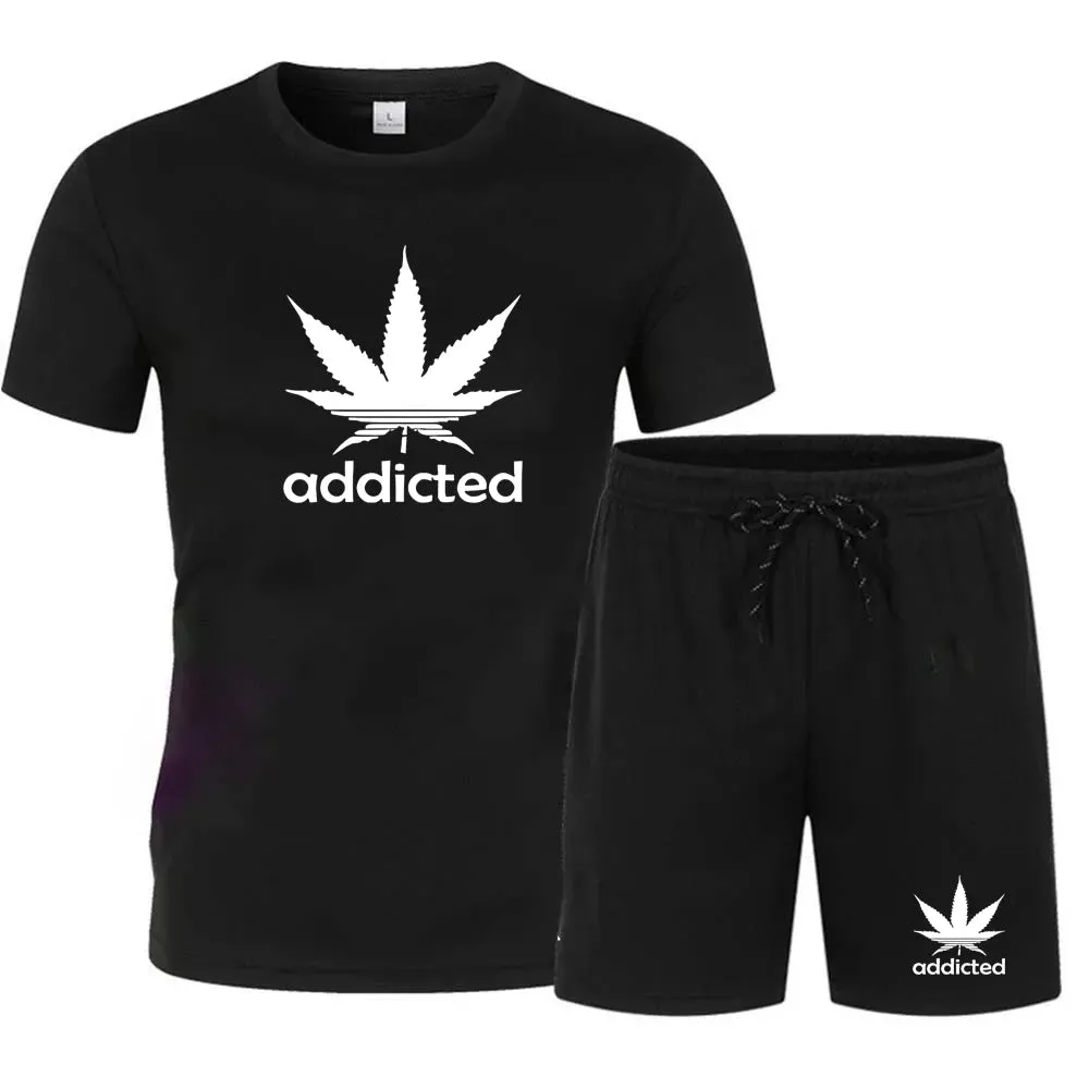 Men's Breathable Short-sleeved T-shirt and Shorts Two-piece Fitness Jogging Sportswear Quick-drying Short-sleeved Suit, S-4XL