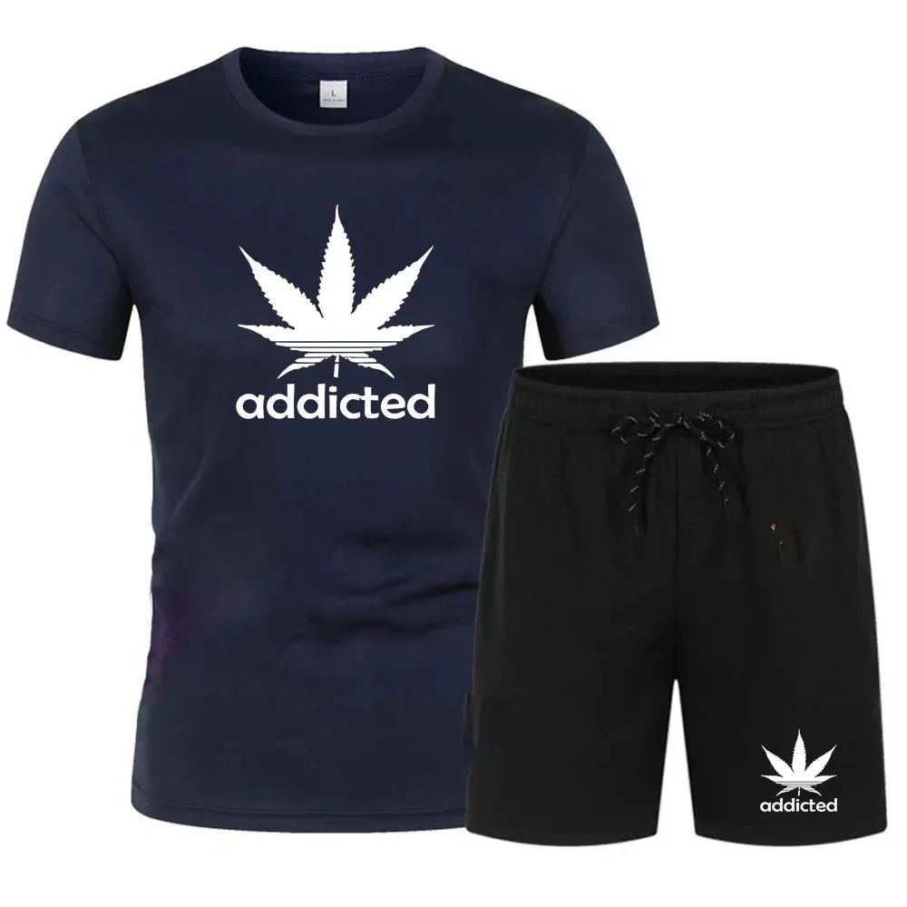 Men's Breathable Short-sleeved T-shirt and Shorts Two-piece Fitness Jogging Sportswear Quick-drying Short-sleeved Suit, S-4XL