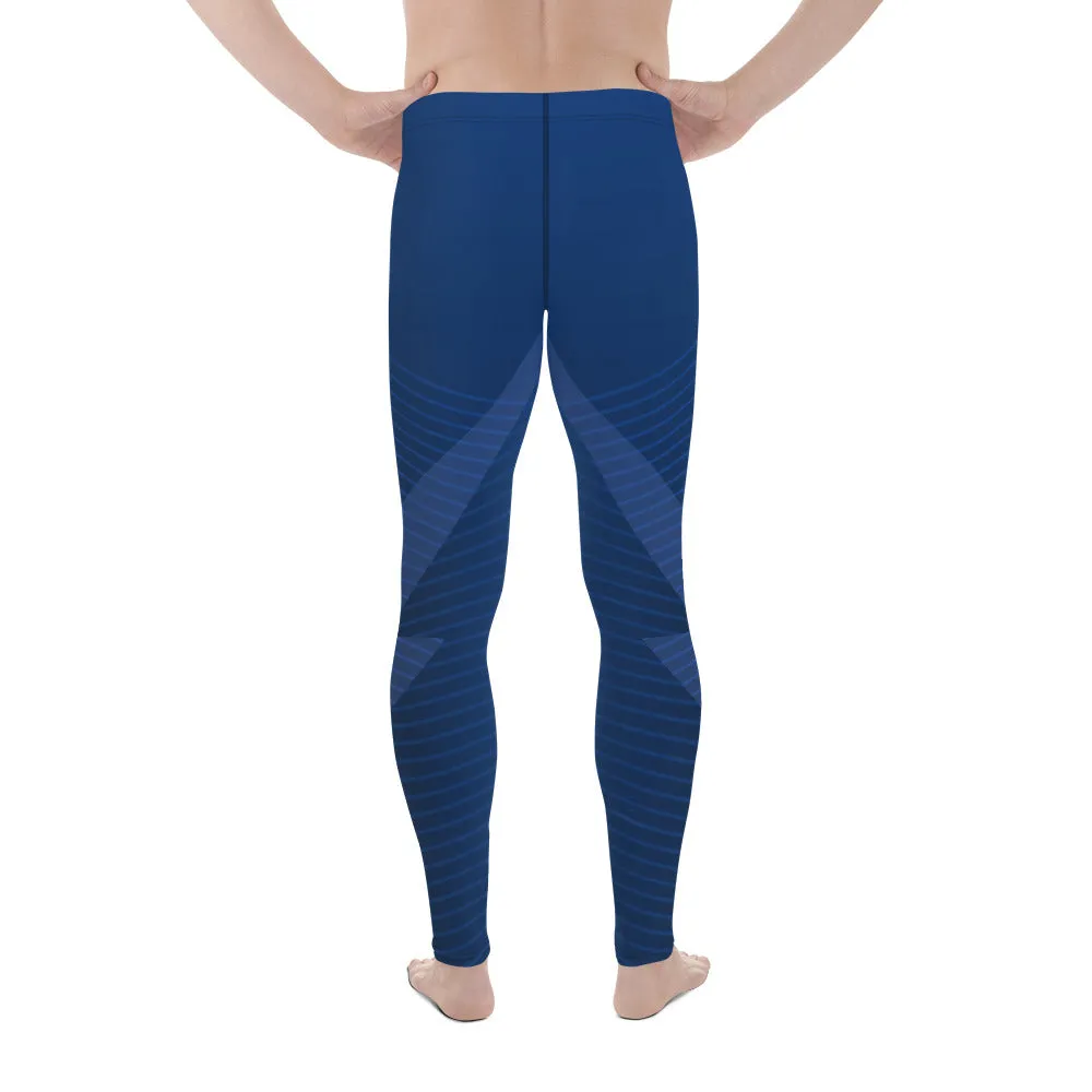 Navy Blue Graphic Printed Meggings, Abstract Designer Men's Leggings,, Designer Best Abstract Graphic Men's Leggings, Designer Running Compression Tights For Men - Made in USA/EU/MX