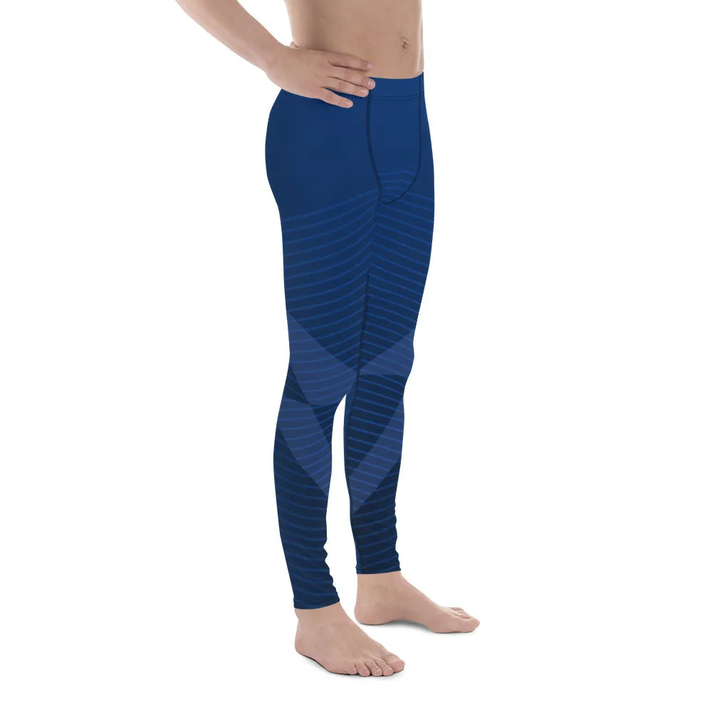 Navy Blue Graphic Printed Meggings, Abstract Designer Men's Leggings,, Designer Best Abstract Graphic Men's Leggings, Designer Running Compression Tights For Men - Made in USA/EU/MX