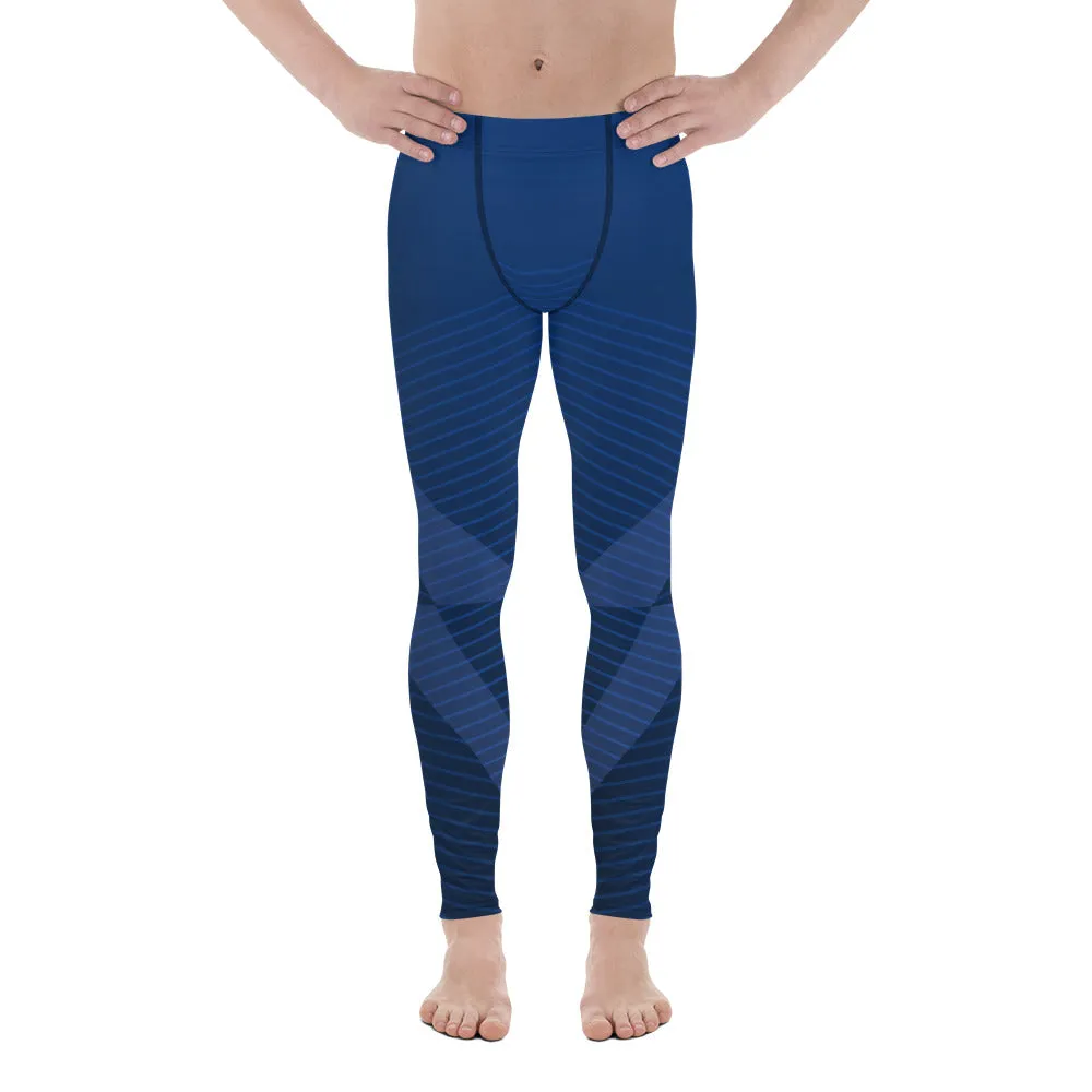 Navy Blue Graphic Printed Meggings, Abstract Designer Men's Leggings,, Designer Best Abstract Graphic Men's Leggings, Designer Running Compression Tights For Men - Made in USA/EU/MX