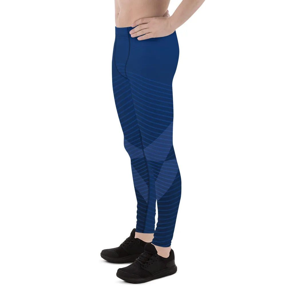 Navy Blue Graphic Printed Meggings, Abstract Designer Men's Leggings,, Designer Best Abstract Graphic Men's Leggings, Designer Running Compression Tights For Men - Made in USA/EU/MX