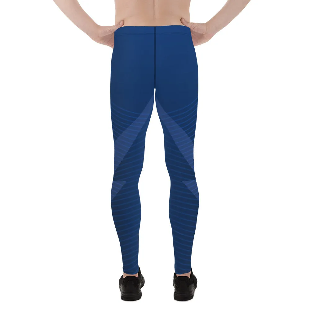 Navy Blue Graphic Printed Meggings, Abstract Designer Men's Leggings,, Designer Best Abstract Graphic Men's Leggings, Designer Running Compression Tights For Men - Made in USA/EU/MX