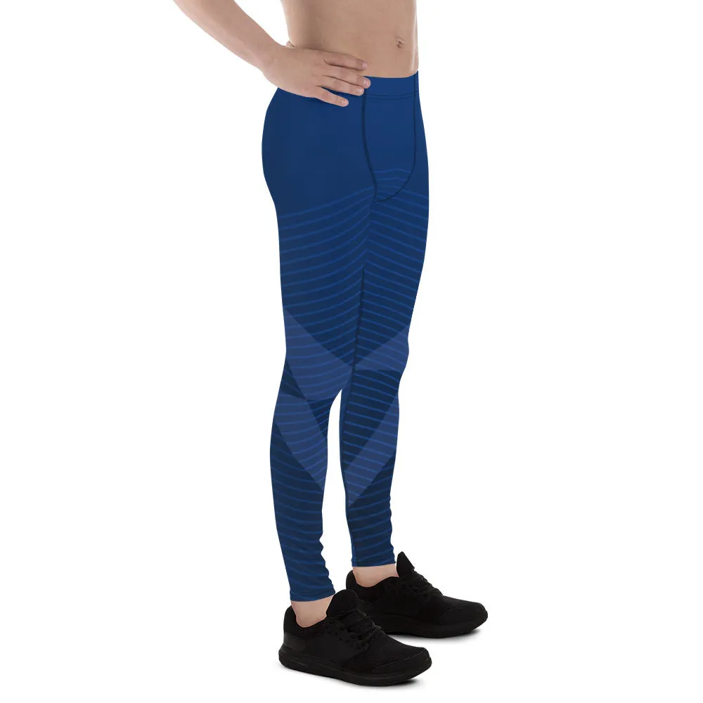 Navy Blue Graphic Printed Meggings, Abstract Designer Men's Leggings,, Designer Best Abstract Graphic Men's Leggings, Designer Running Compression Tights For Men - Made in USA/EU/MX