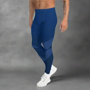 Navy Blue Graphic Printed Meggings, Abstract Designer Men's Leggings,, Designer Best Abstract Graphic Men's Leggings, Designer Running Compression Tights For Men - Made in USA/EU/MX