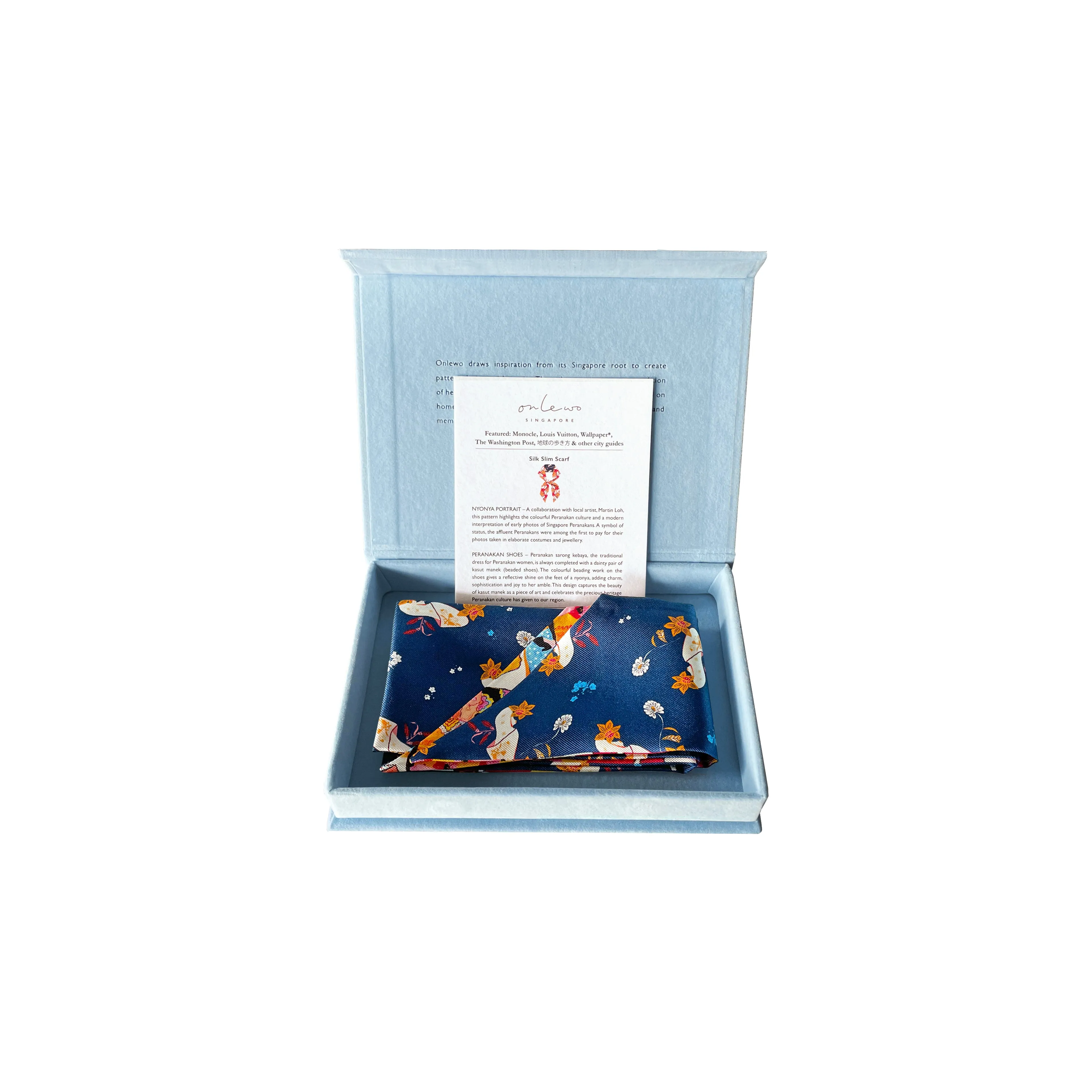 'Nyonya Portrait & Peranakan Shoes’ Slim Silk Scarf