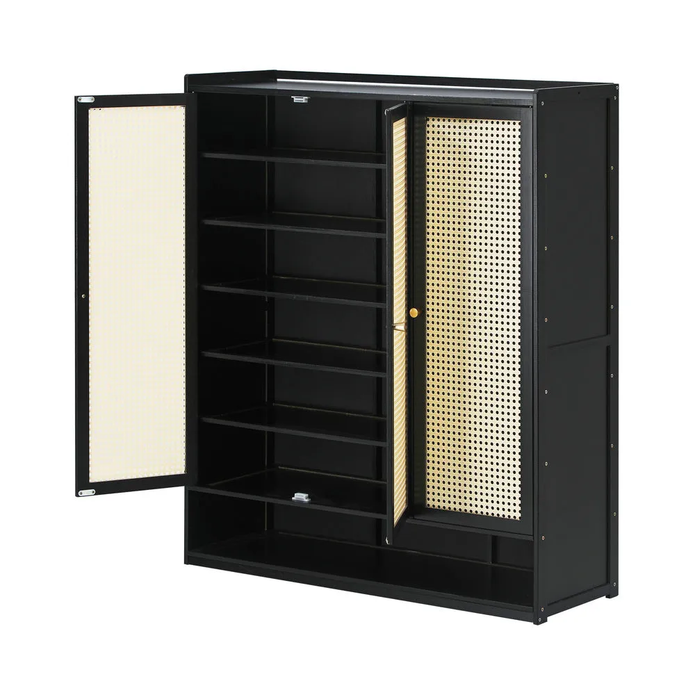 Oikiture Shoe Storage Cabinet 3 Doors Rattan Style