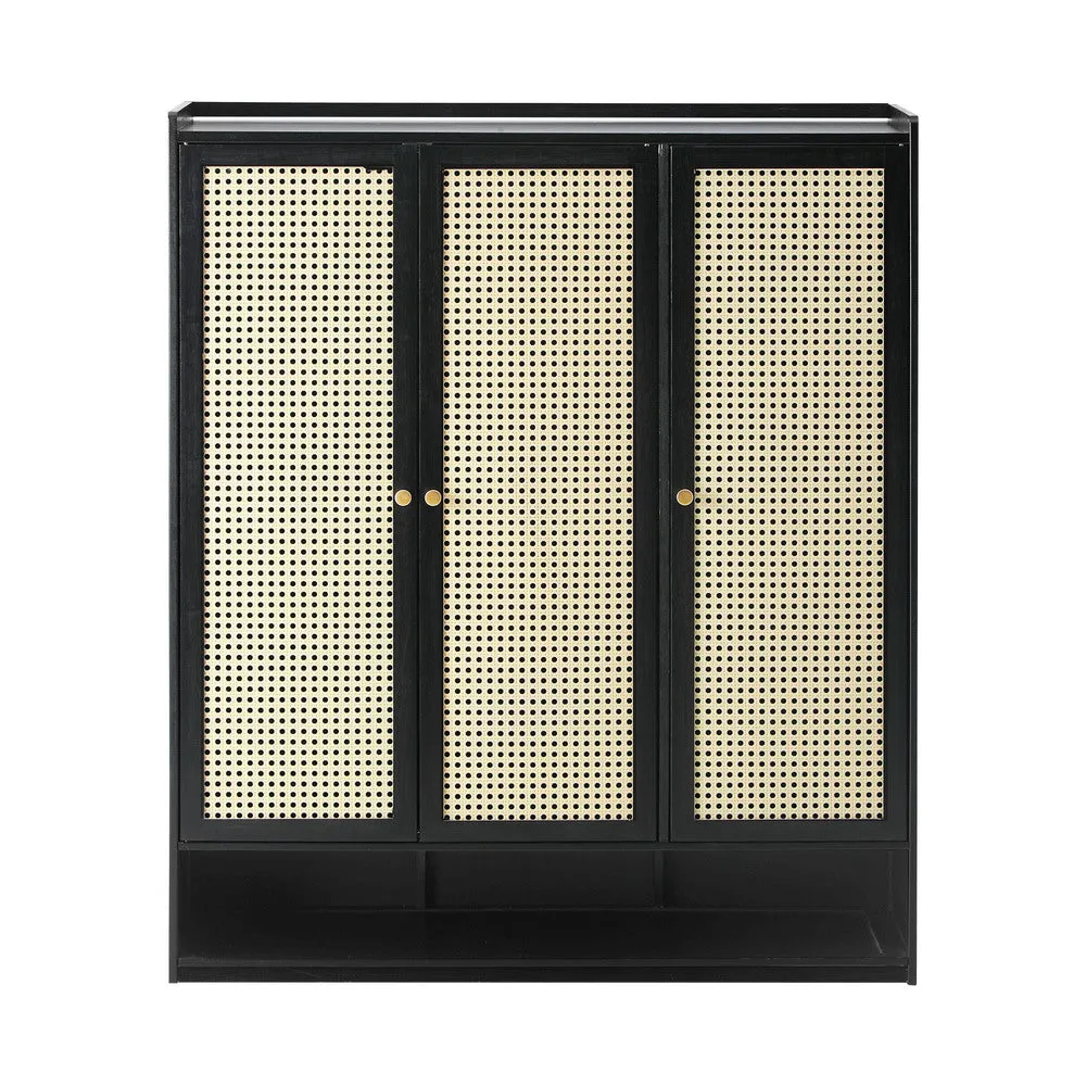 Oikiture Shoe Storage Cabinet 3 Doors Rattan Style