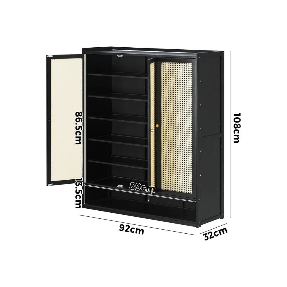 Oikiture Shoe Storage Cabinet 3 Doors Rattan Style