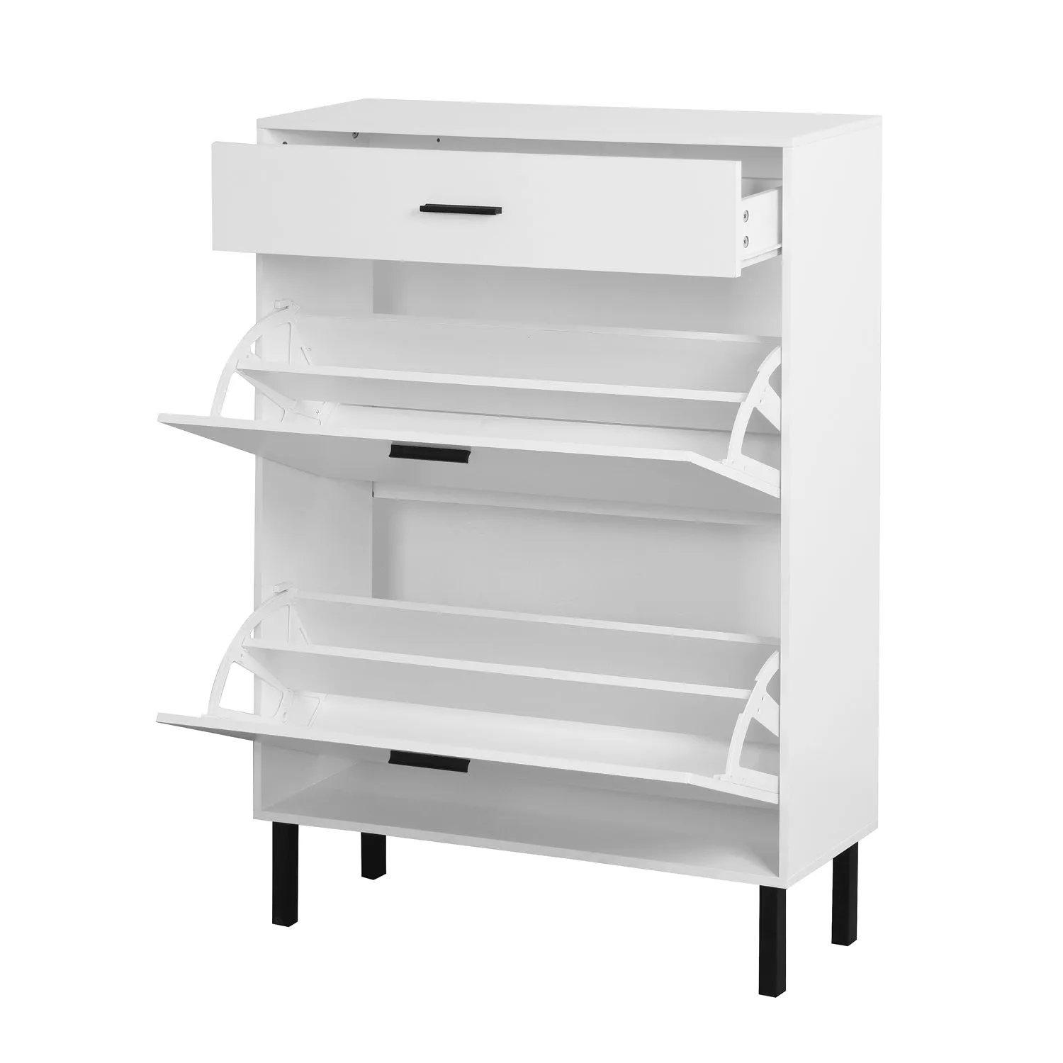 Organize in Style: Modern Freestanding Shoe Cabinet with Drawers & Metal Legs for Entryway Storage