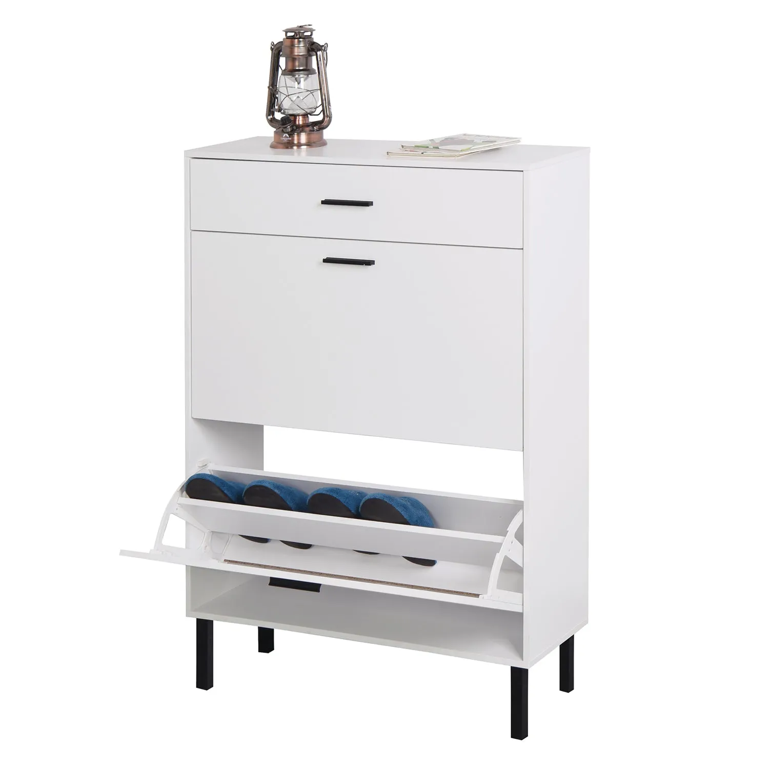 Organize in Style: Modern Freestanding Shoe Cabinet with Drawers & Metal Legs for Entryway Storage
