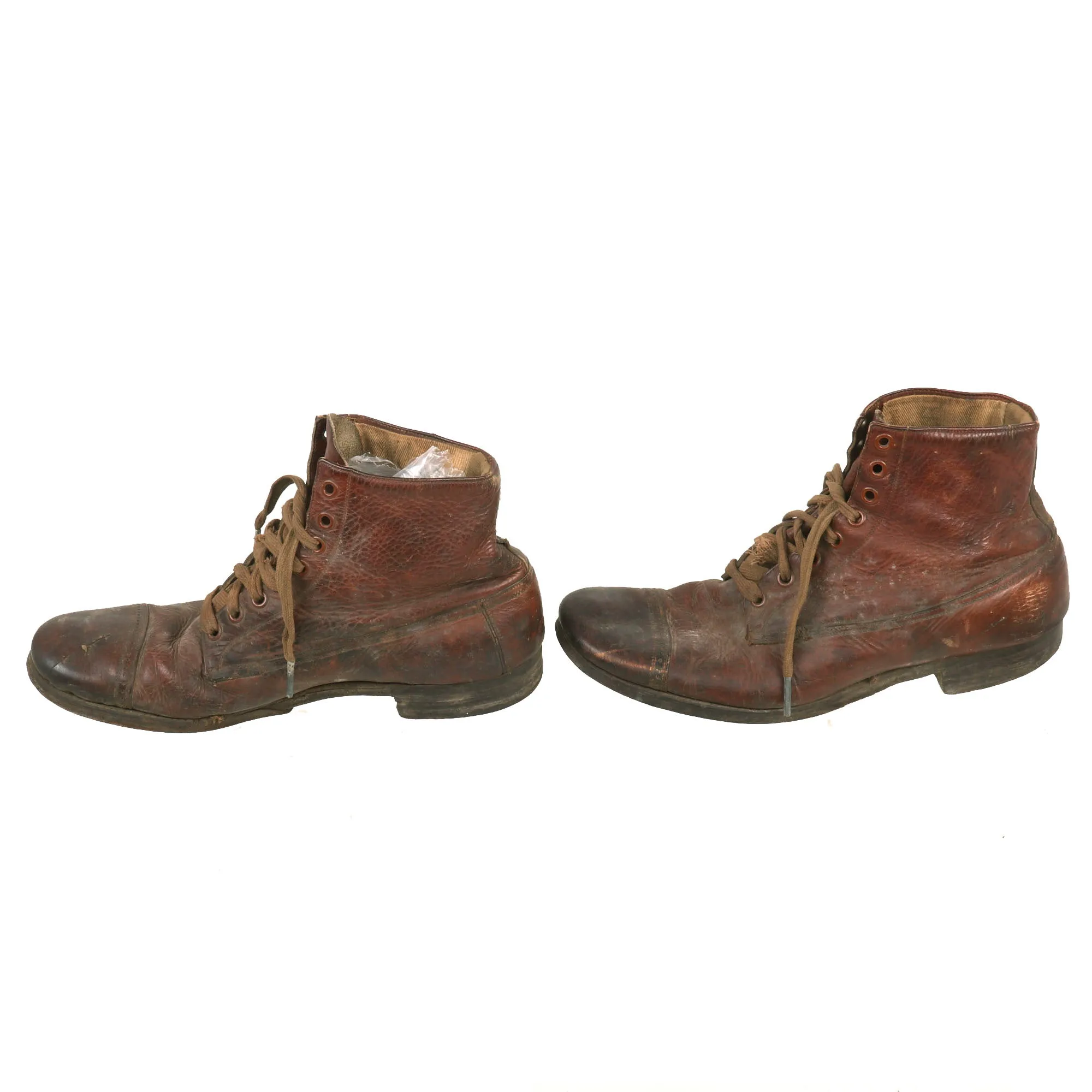 Original U.S. WWI Pair of M1912 Russet Marching Shoes - 1917 Dated - Size 7 ½