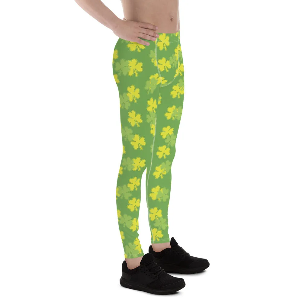 Pastel Green Clover Print St. Patrick's Day Men's Leggings Meggings - Made in USA/EU