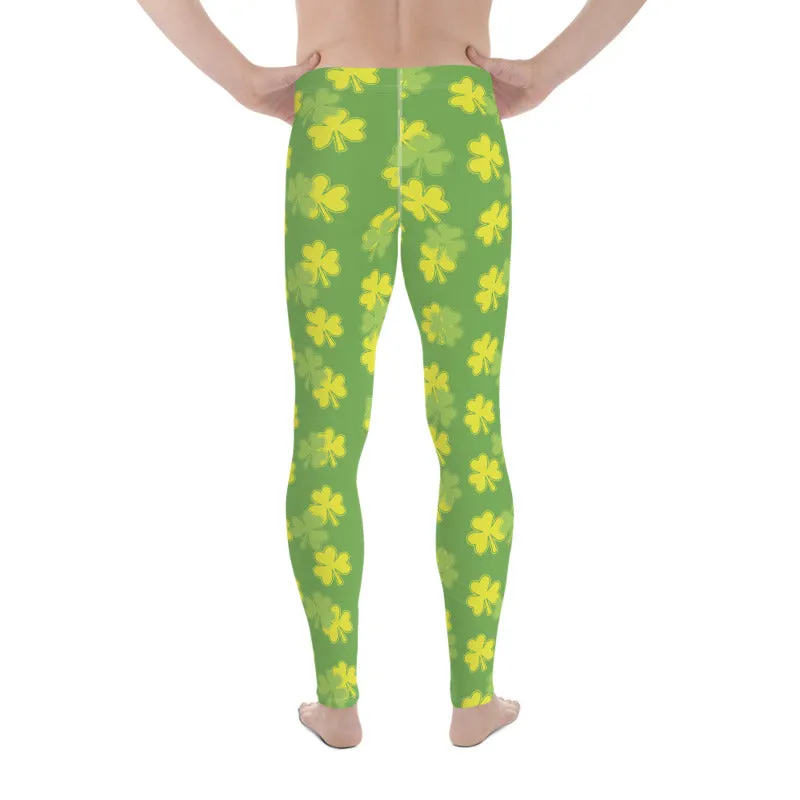 Pastel Green Clover Print St. Patrick's Day Men's Leggings Meggings - Made in USA/EU
