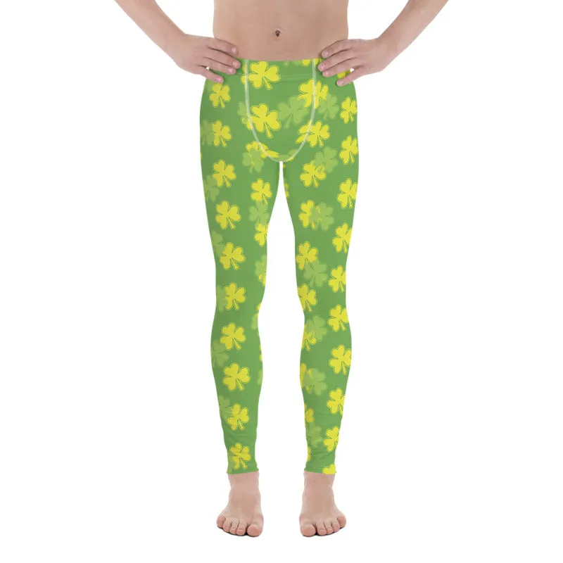 Pastel Green Clover Print St. Patrick's Day Men's Leggings Meggings - Made in USA/EU