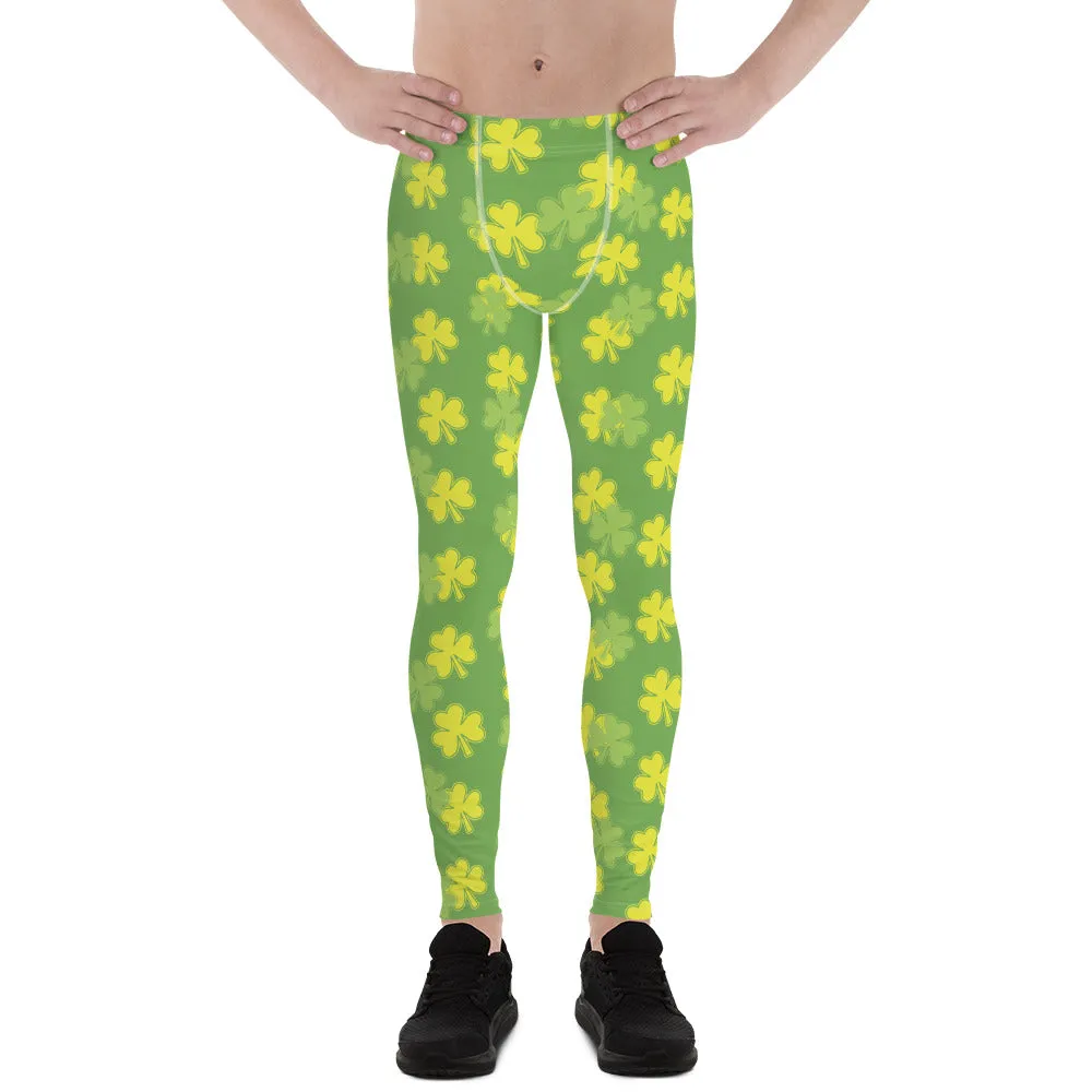 Pastel Green Clover Print St. Patrick's Day Men's Leggings Meggings - Made in USA/EU