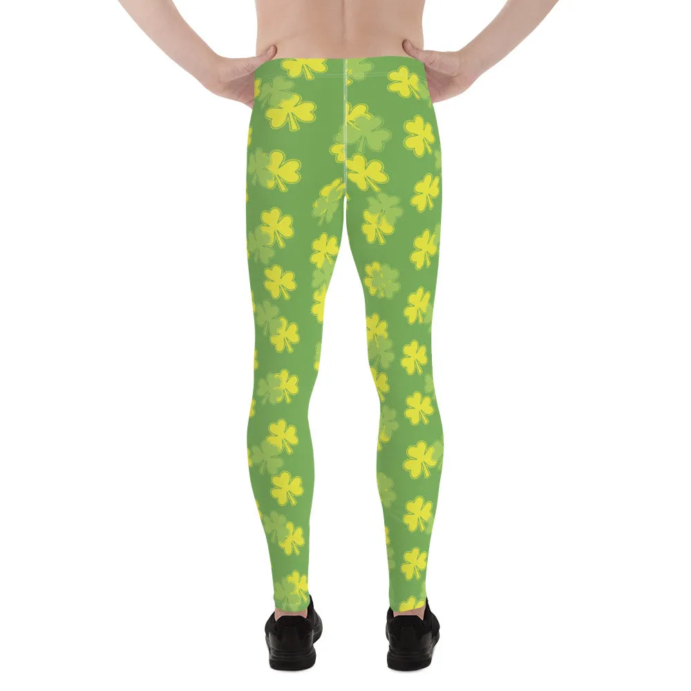 Pastel Green Clover Print St. Patrick's Day Men's Leggings Meggings - Made in USA/EU