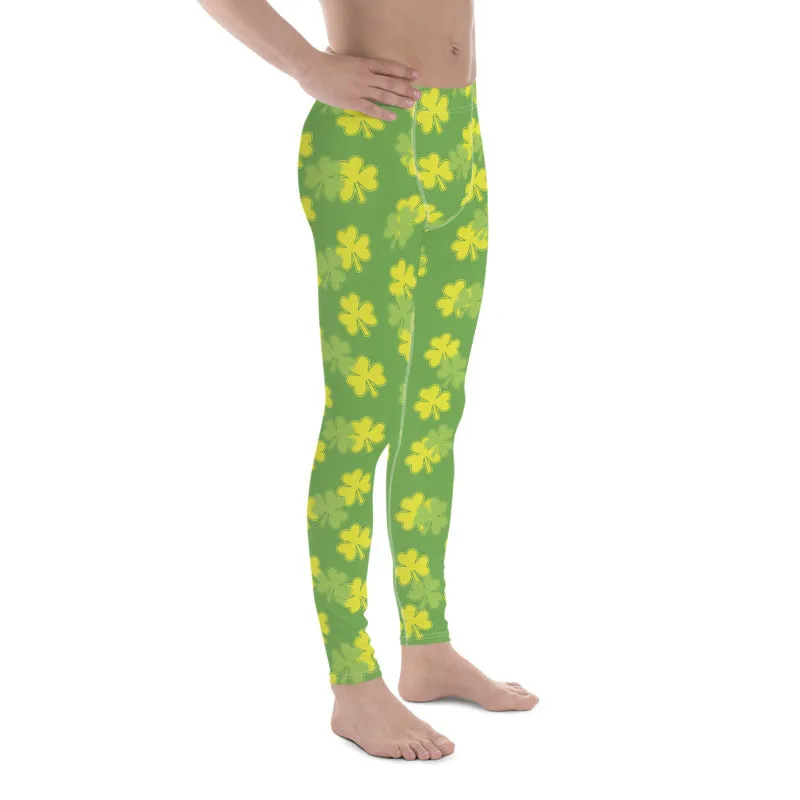 Pastel Green Clover Print St. Patrick's Day Men's Leggings Meggings - Made in USA/EU