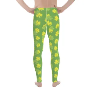 Pastel Green Clover Print St. Patrick's Day Men's Leggings Meggings - Made in USA/EU