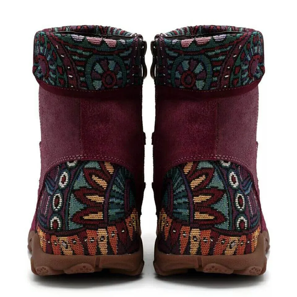Plat Lace Up Print Suede Ankle Boots