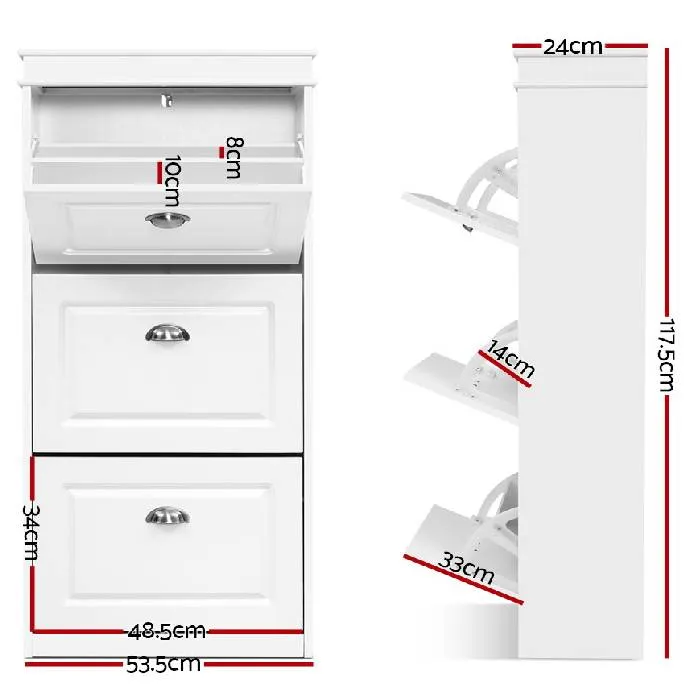 Shoe Cabinet Shoes Storage Rack White Organiser Shelf Cupboard 18 Pairs Drawer
