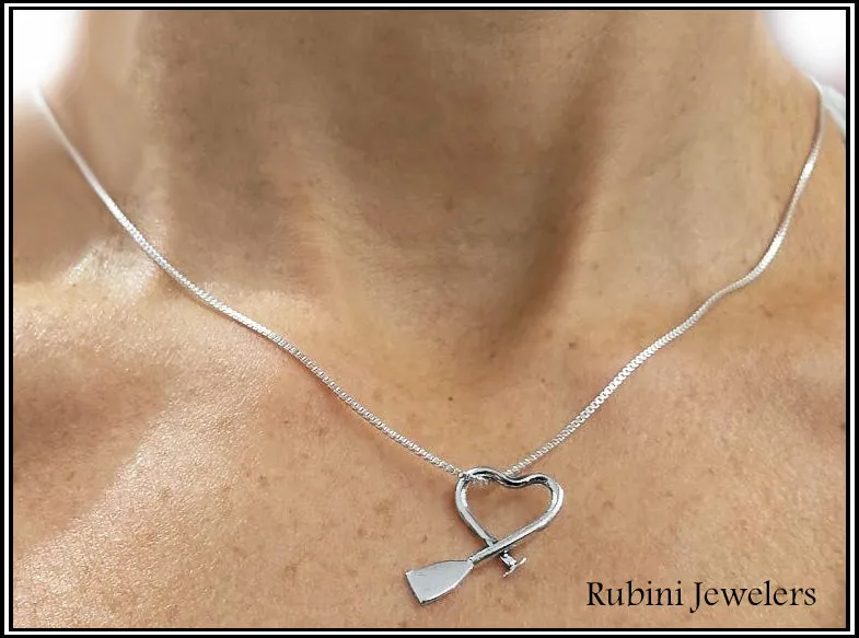 Silver Dragon Boat, Canoe, Paddle Board, SUP Paddle Freeform Heart Pendant