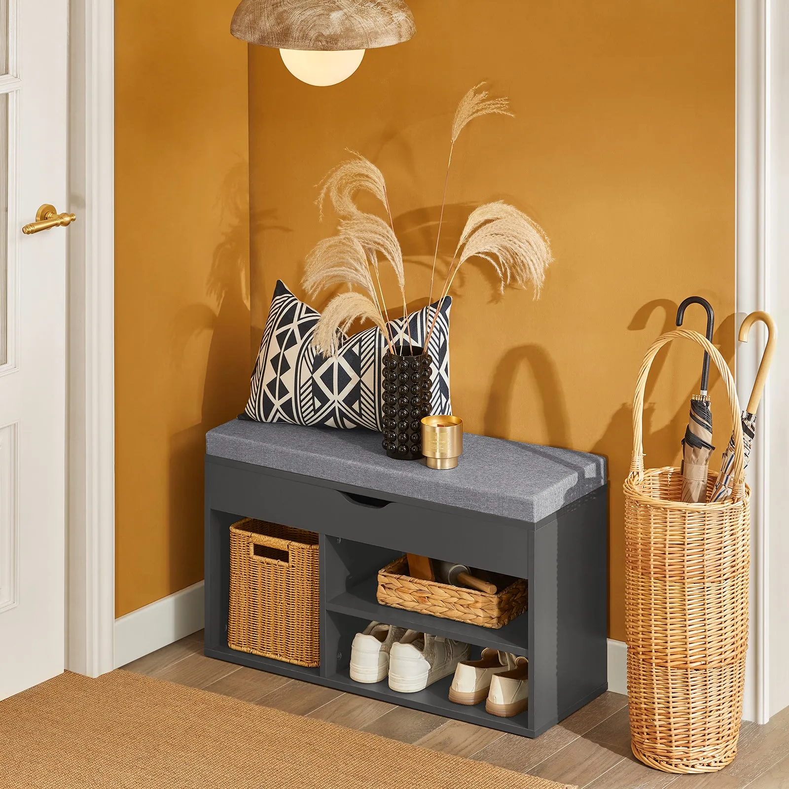 SoBuy Shoe Storage Cabinet Shoe Rack with Lift Up Bench Top and Seat Cushion FSR45-DG