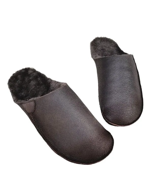 Soft Leather Non-slip Plush Winter Slippers