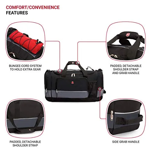 SwissGear 20" Duffel Bag | Gym Bag | Travel Duffle Bags | Men's and Women's - Grey/Black