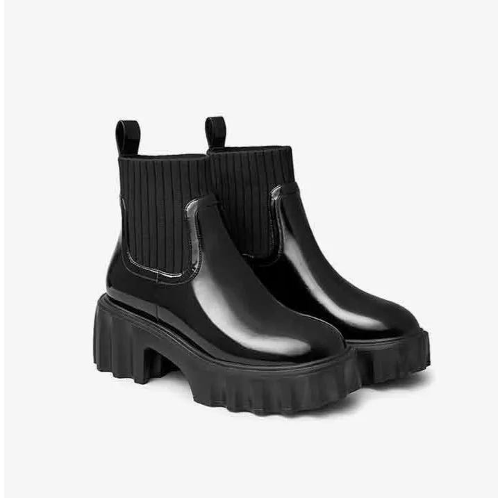 Thick-soled Chelsea Knitted Tube Boots