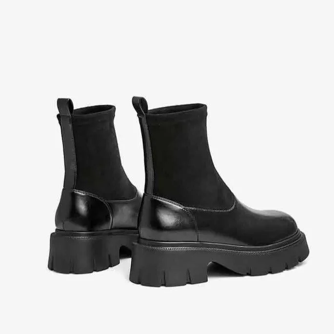 Thick-soled Chelsea Knitted Tube Short Boots