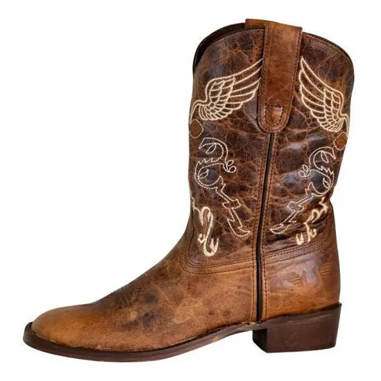 TuffRider Youth Sequoia Cross & Wing Embroidered Square Toe Western Boots