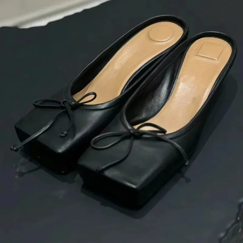 Uniwim Designer Mule Pumps Women Slippers Bow Square Toe Party Dress Shoes Women Red Elegant Sexy Luxury High Heels Sandals Women