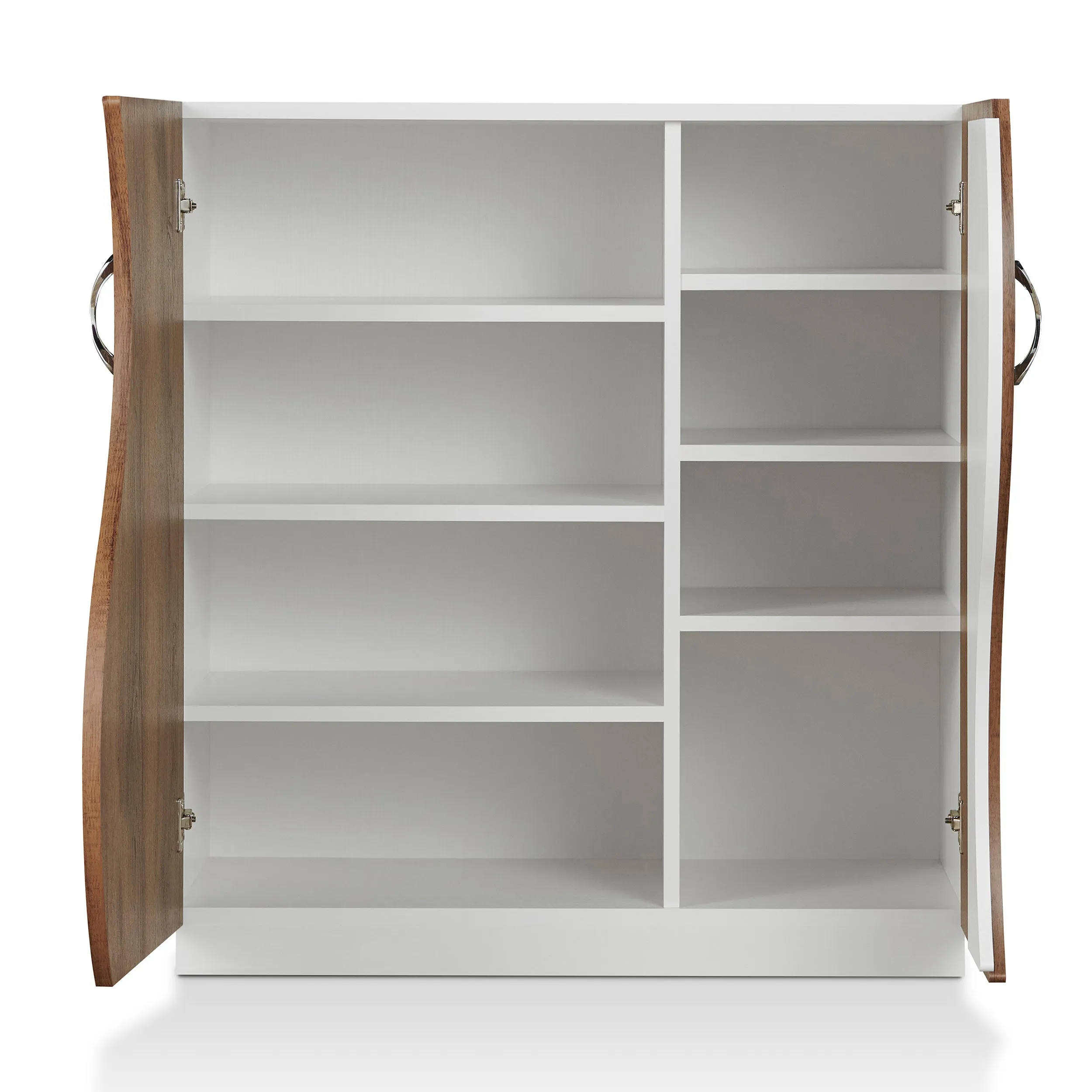 Wesgall Modern White and Distressed Walnut 8-shelf Shoe Cabinet