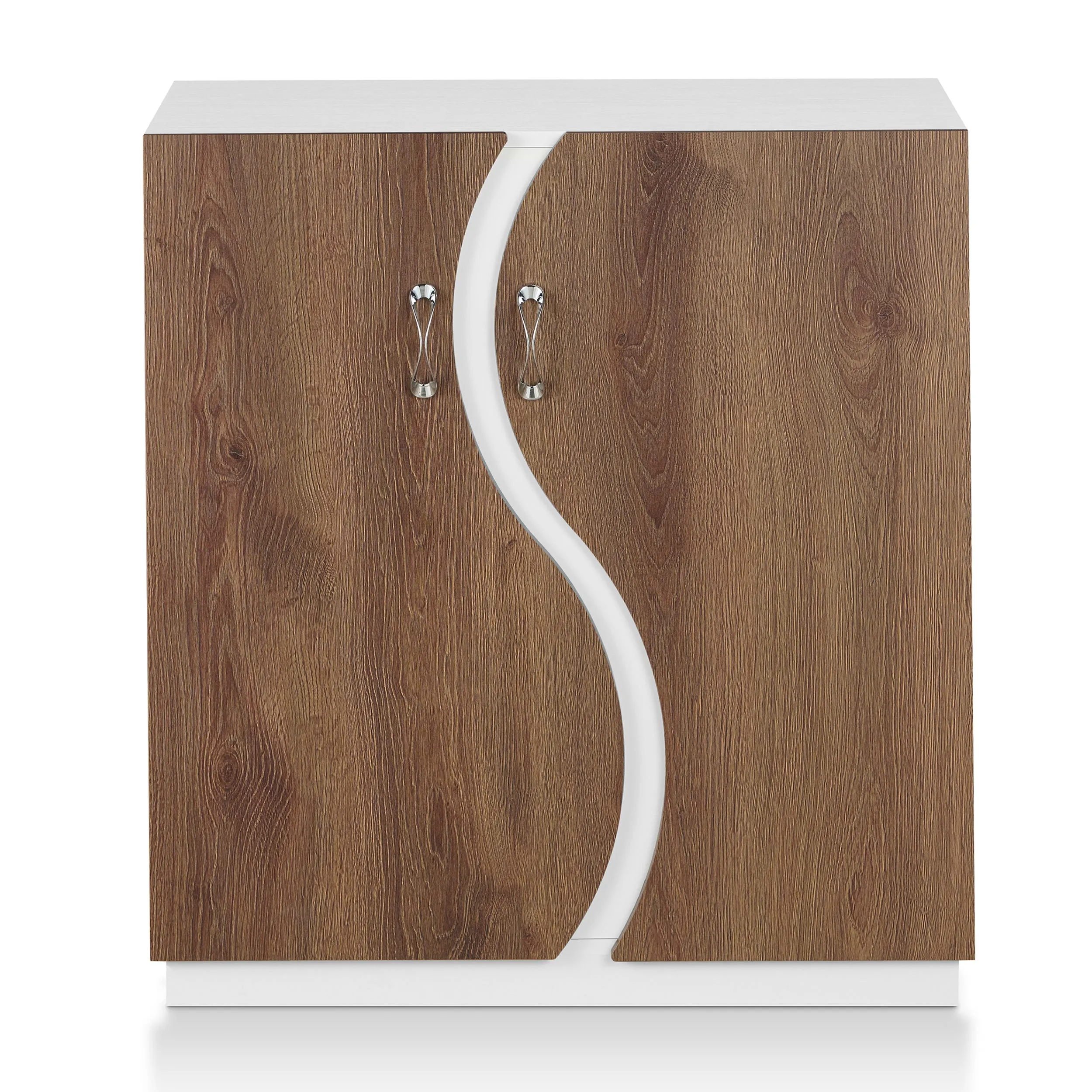 Wesgall Modern White and Distressed Walnut 8-shelf Shoe Cabinet