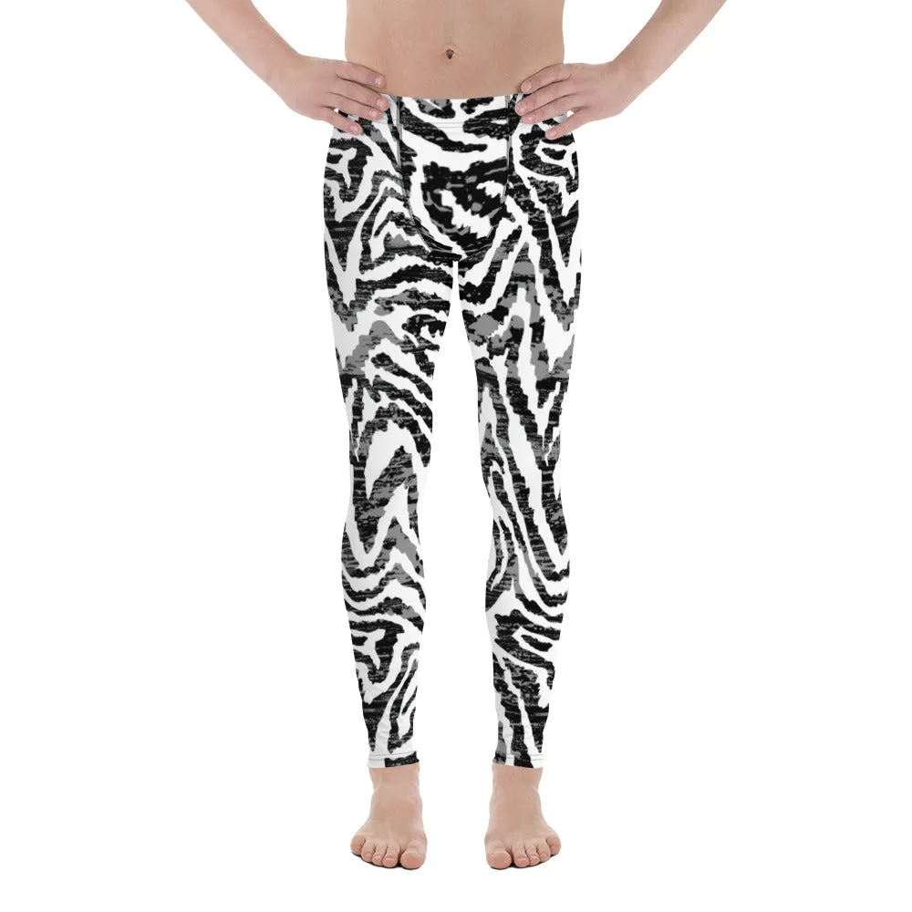 Zebra Animal Print Men's Leggings, Zebra Striped Print Designer Running Compression Tights For Men - Made in USA/EU/MX