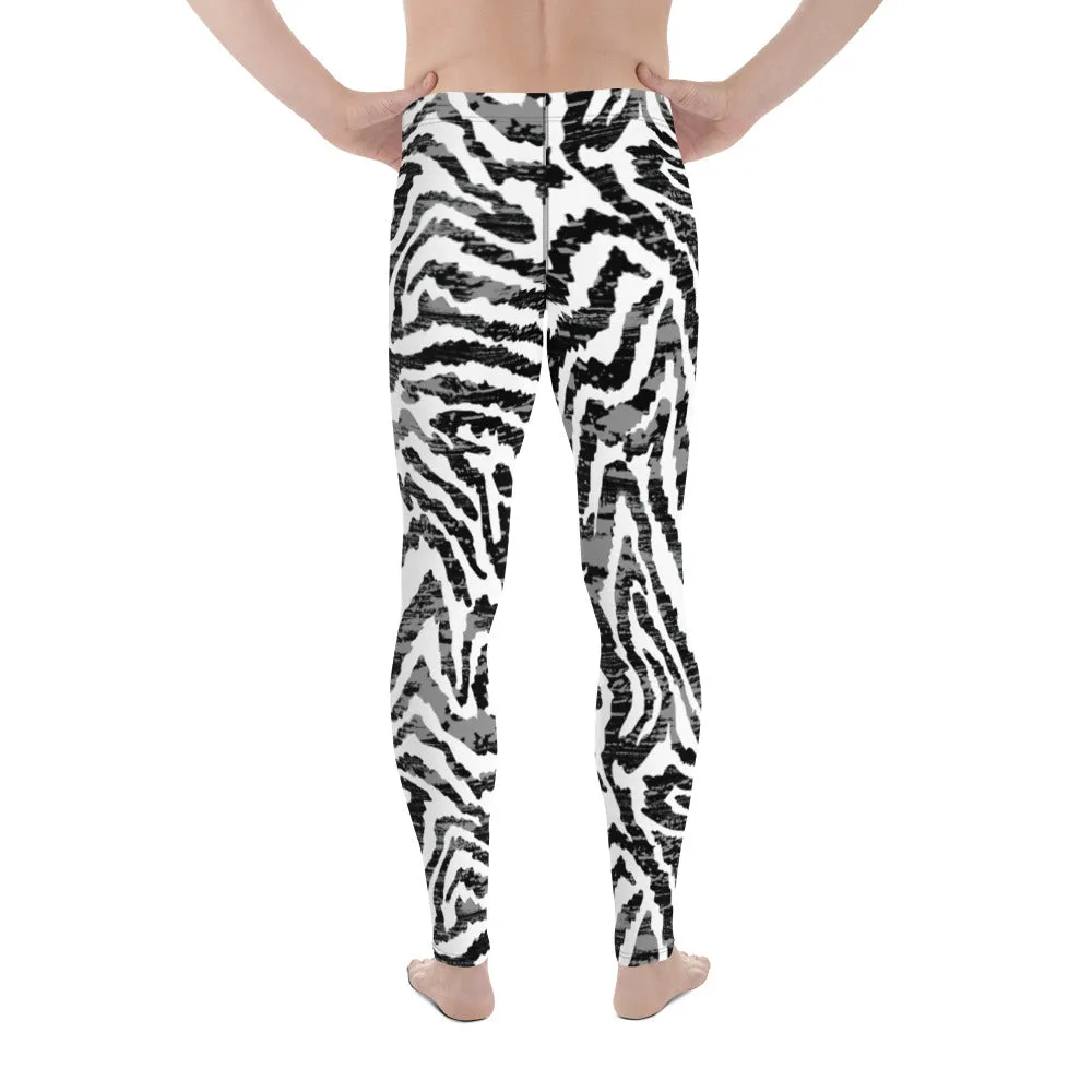 Zebra Animal Print Men's Leggings, Zebra Striped Print Designer Running Compression Tights For Men - Made in USA/EU/MX